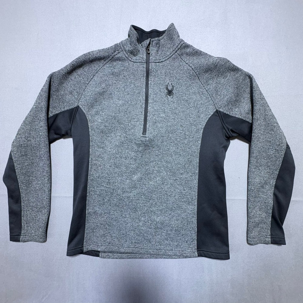 Spyder Mens Gray Black Quarter Zip Fleece Pullover Sweater Size M 186400